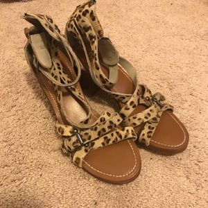 Anthro Seychelles calf hair leopard heels